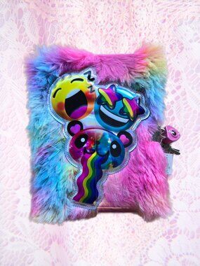 Claire's Pastel Plush Rainbow Diary Art Journal Kawaii Decora Fluffy Gift